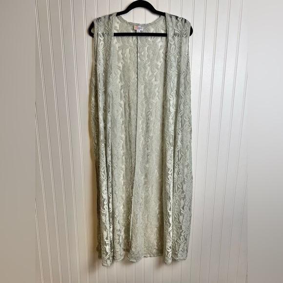 LuLaRoe Sweaters - LulaRoe Pale Green/Grey Lace Sleeveless Duster Size Large R14